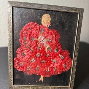 Art Deco 1920's Hand Drawn Picture of a Lady in a Red Textile Dress